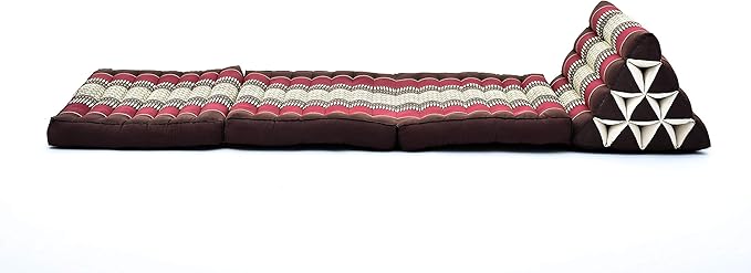 Leewadee - Comfortable Japanese Floor Mattress Used As Thai Floor Bed with Triangle Cushion, Futon Mattress Or Thai Massage Mat, 67 x 21 inches, Brown Red
