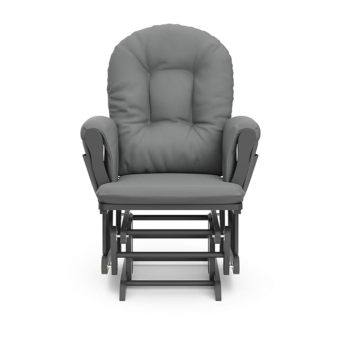 Storkcraft Premium Hoop Glider & Ottoman (Gray/Gray) — GREENGUARD Gold Certified Nursery Glider, Solid Wood Craftsmanship, Smooth-Gliding Nursery Chair and Ottoman, Award-Winning