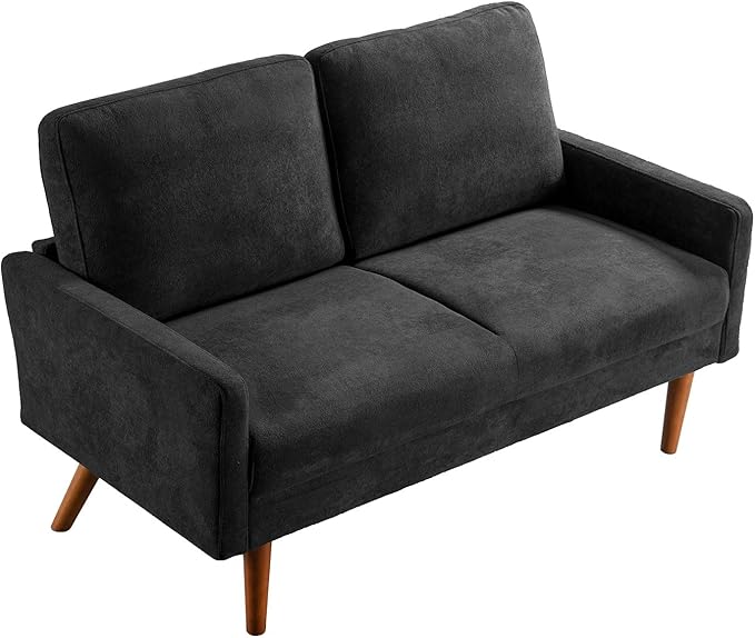 Kent Velvet Loveseat Sofa, European Style with Sleek Design, Modern & Vintage Flair, Upholstered 2 Seater Couch, Chic Living Room Furniture Seating for Home, Apartment or Office, Black