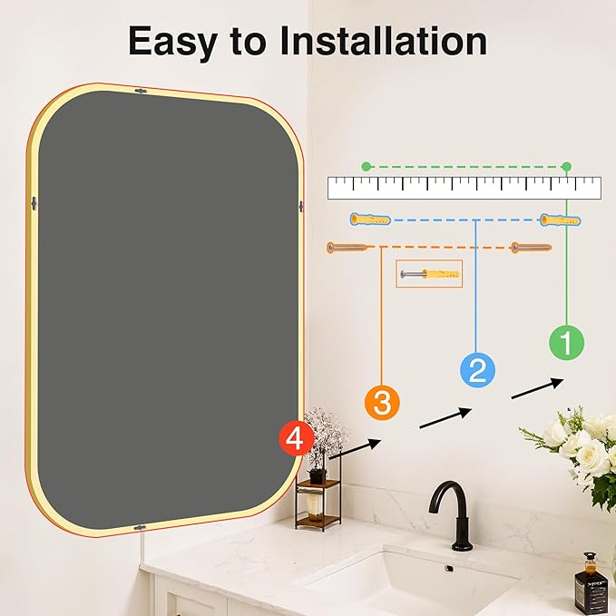 Bathroom Mirrors for Over Sink, 26x38 Gold Vanity Mirror for Bathroom Sink, HD Shatterproof Squircle Wall Mirror for Bathroom Washroom Lavatory Restroom Metal Frame