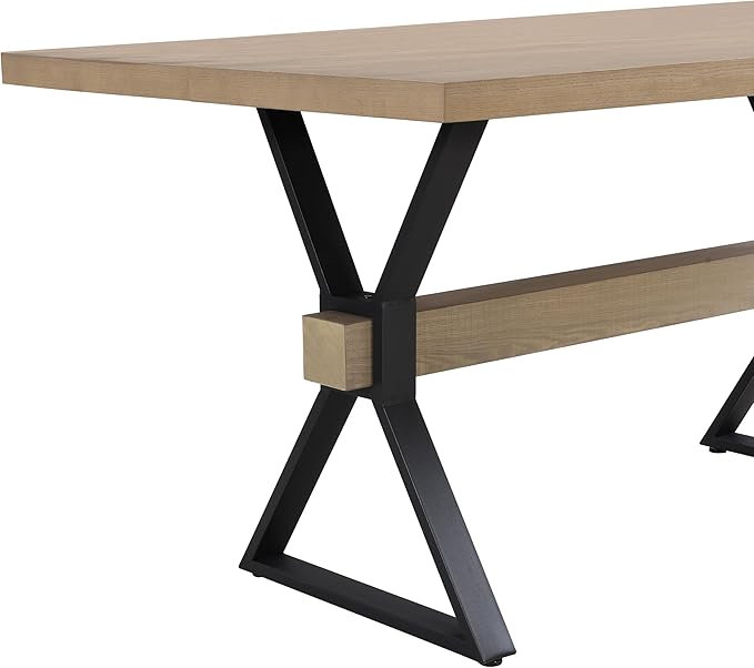 Christopher Knight Home Keyats 63 Inch Dining Table for 6 People, Modern Farmhouse Kitchen Table with X-Shaped Metal Legs, Rectangular Dinner Furniture for Dining Room, Home Office, Light Ash