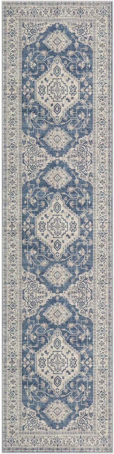 Lahome Oriental Hallway Runner Rug, 2.5x10 Washable Runner Ultra-Thin Hallway Rug for Bedroom Entryway, Soft Long Carpet for Kitchen Bathroom Laundry Room, Blue
