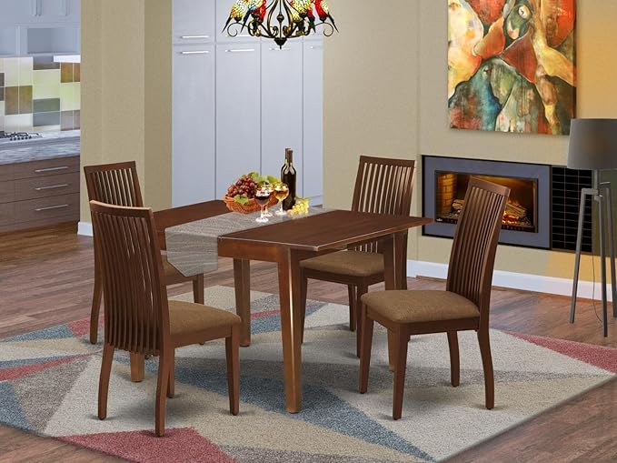 East West Furniture MLIP5-MAH-C 5 Piece Kitchen Table Set for 4 Includes a Rectangle Dining Room Table with Butterfly Leaf and 4 Linen Fabric Upholstered Chairs, 36x54 Inch, Mahogany