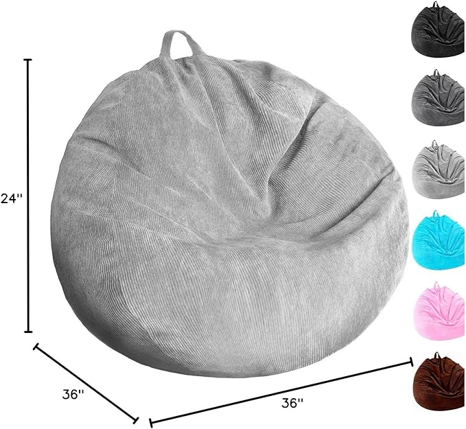 Kisoy Bean Bag Chair Cover (No Filler) Stuffed Animal Storage Bean Bag Cover Pets Dogs/Cats Lazy Beds. Washable Ultra Soft Corduroy Stuffed for Organizing Plush Toys or Textile, Sack Bean Bag