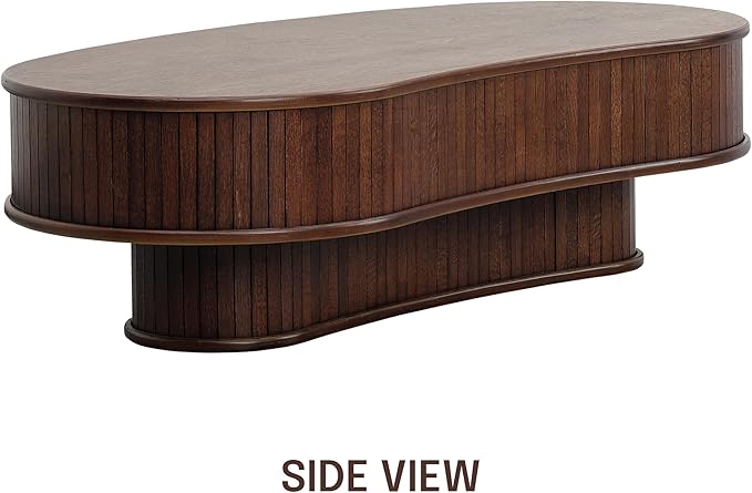 NTC Ripple DOU Coffee Table, Modern Wooden Double-Layer Center Table, Vertical Groove Design, Stylish Living Room Decor, Minimalist Style for Home and Office, Easy Assembly - Dark Walnut