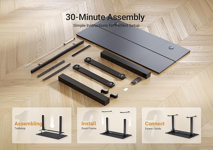 Seang Electric Standing Desk Adjustable Height, 55 x 24 Inch Sit Stand Desk with T-Shaped Frame, 3 Memory Presets & Cable Management for Home Office Computer Workstation, Black Frame/Black Top