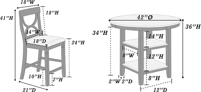 Poundex 5 Piece Counter Height Dining Set in White and Gray