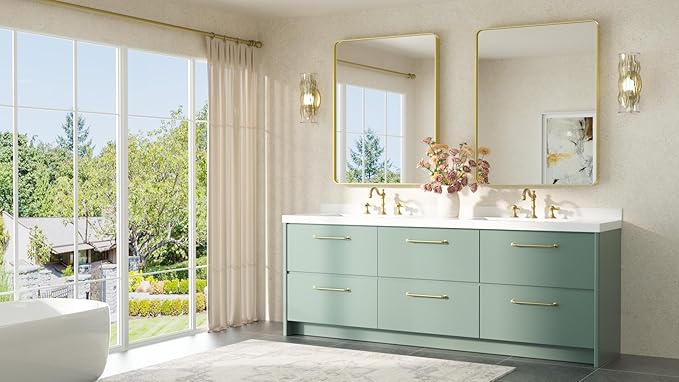 TETOTE Gold Mirror Bathroom 28 x 36 Brushed Gold Metal Framed Vanity Mirror, Tempered Glass, Modern Farmhouse Wall Mounted Mirrors for Decorative(Horizontal/Vertical)