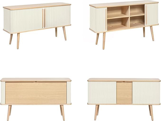 WERMO 53'' White Cabinet with Doors and Shelves - Credenza, Modern Media Console Table with Storage, White Sideboard Storage Accent Buffet Cabinet for Living Room, Office, Entryway and Bedroom (Oak)
