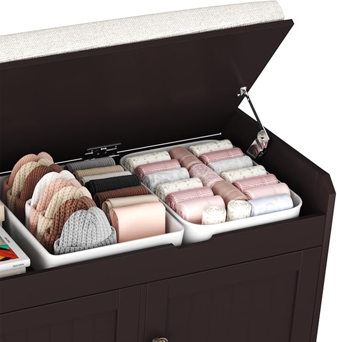 HOMEFORT 41.3" Shoe Bench with Lift Top Storage, Entryway Bench with Cushioned Seat, Wooden End of Bed Bench, Shoe Cabinet Bench with Hidden Storage Space, for Bedroom, Hallway,Espresso