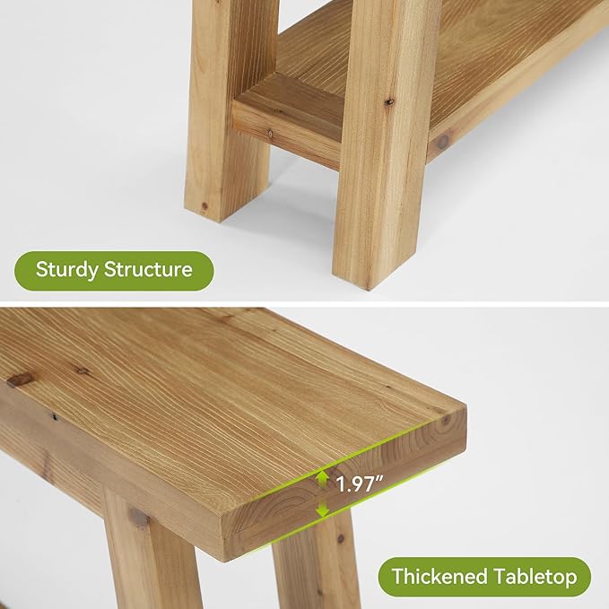 LITTLE TREE 70.9" Solid Wood Console Table for Entryway, 2-Tier Sofa Table Behind Couch, Farmhouse Entryway Table for Living Room, Bedroom, Foyer