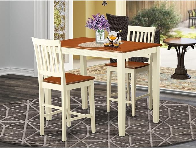 East West Furniture YAVN3-WHI-W 3 Piece Kitchen Counter Set for Small Spaces Contains a Rectangle Dining Table and 2 Dining Room Chairs, 30x48 Inch, Buttermilk & Cherry