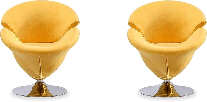 Manhattan Comfort Tulip Swivel Accent Chair with 360° Turn, Modern Flower Inspired Design, Soft Velvet Upholstery, Polished Chrome Base, No Assembly Required, 300 Lbs Capacity, Yellow