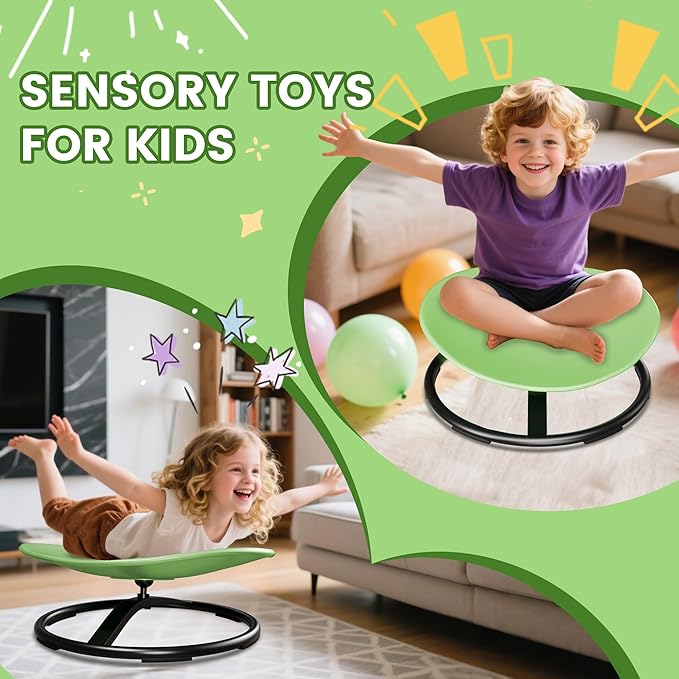 21" L × 19" W Large Size Spinning Chair for Autistic Kids, Autism Sensory Spinning Chair, Sensory Toys for Kids with Autism & ADHD, Sit and Spin Training Body Coordination, Light Green Rounded Share