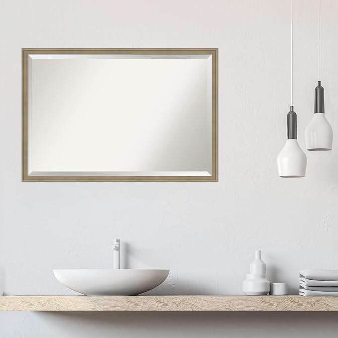 Amanti Art Brown Wall Mirror 26x38 Florence Light Brown Rectangle Bathroom Mirror for Wall Decor Living Room, Large Casual Frame, Hangs Horizonally and Vertically, Bathroom Decor, Beveled Edge from WI