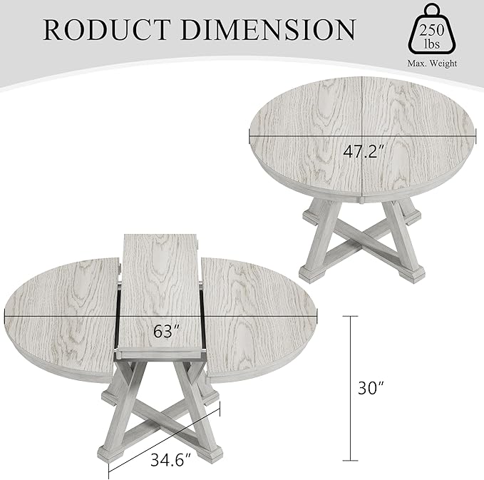 Solid Wood Dining Table, Part of Dining Table Set, Mix and Match Table & Chair Sold Separately for Dining Room, Kitchen, Grey