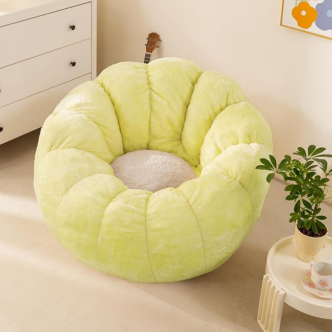 Pumpkin Bean Bag Sofa Chair for Adult, Beanbag Couch with Filler for Reading and Relaxation, Comfy and Lazy Sofa for Dorm, Apartment, Living Room and Bedroom, Grass Green