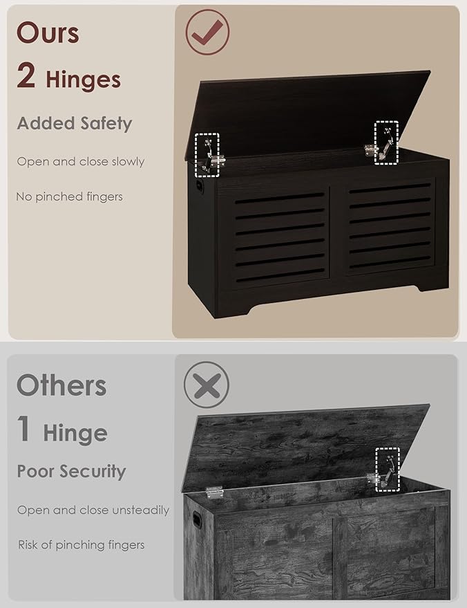 DINZI LVJ Storage Chest, Flip-Top Wooden Toy Box with 2 Safety Hinges, Retro Entryway Shoe Bench, Sturdy Large Storage Trunk for Living Room, Bedroom, Toddler Room, Easy Assembly, Espresso