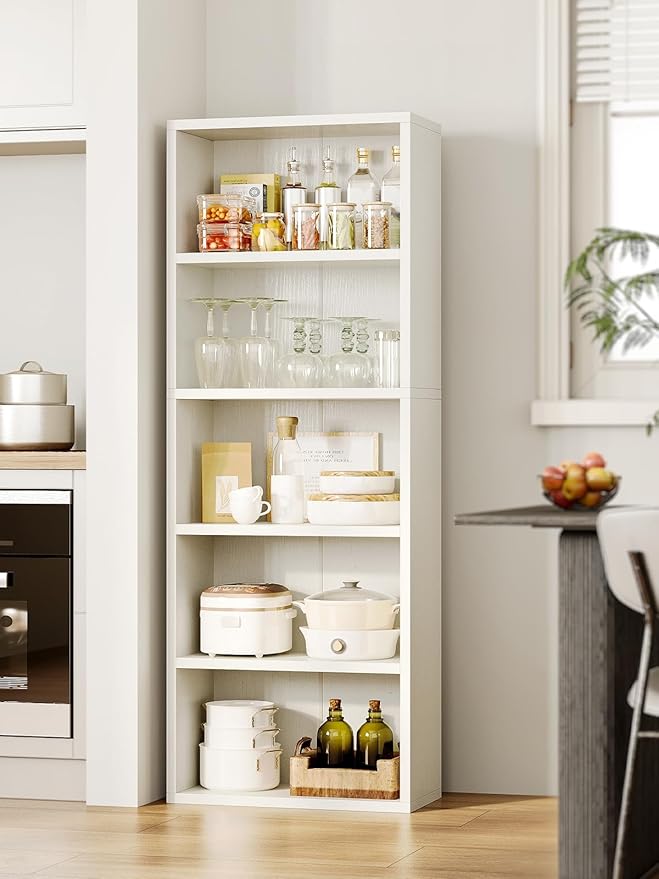 Casaottima 5-Tier Open Bookshelf and Bookcase, Floor Standing Display Storage Shelves for Living Room, Tall Book Shelf for Bedroom, Home Office, Dining Room, White