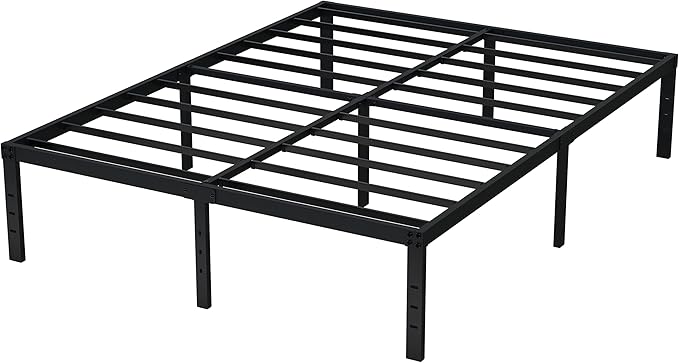 EMODA 16 Inch Bed Frame Queen Size Heavy Duty Metal Platform No Box Spring Needed with Steel Slat Support, Easy Assembly, Black