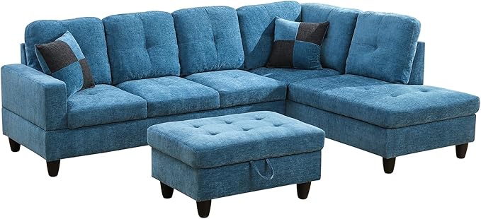 103.5" Oversized Sectional Couch, L Shaped Couch with Storage Ottoman, Modern Modular Sofa with Deep Seat, Sectional Couches for Living Room and Office, Blue (Flannel)
