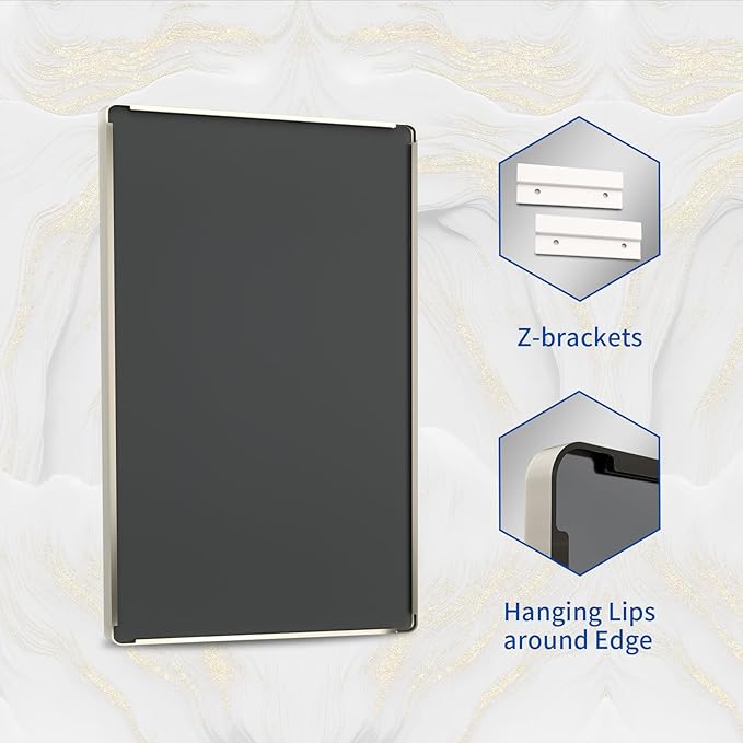 WEER 72X36 Inch Brushed Nickel Bathroom Mirror, Brushed Silver Metal Frame Mirror, Rounded Rectangle Silver Bathroom Vanity Mirror, Tempered Glass, Anti-Rust, Hangs Horizontally or Vertically