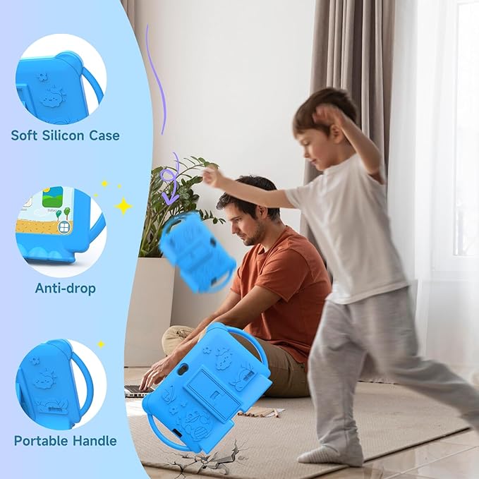 Kids Tablet 7 inch Android 12.0 for Toddler, 4GB RAM 32GB ROM Bluetooth IPS Screen Parental Control Dual Camera Shockproof Case for Educational Games, (1PCS, Blue)