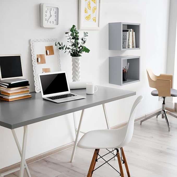 Kaboon Grey Table Top 23.62" D x 55" W, Solid One-Piece Desktop, Universal Wood Countertop, Reversible Laminate Top, Double Desks, L-Desk DIY, for Home and Commercial