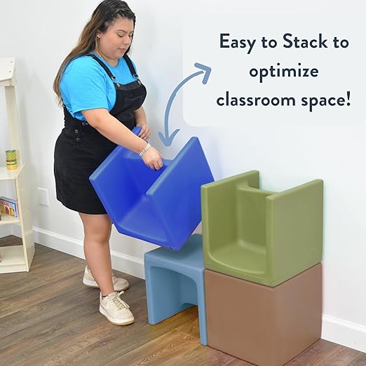 Children's Factory 3-in-1 Cube Chair for Kids, Flexible Seating Classroom Furniture, 1-Pack, Sky Blue