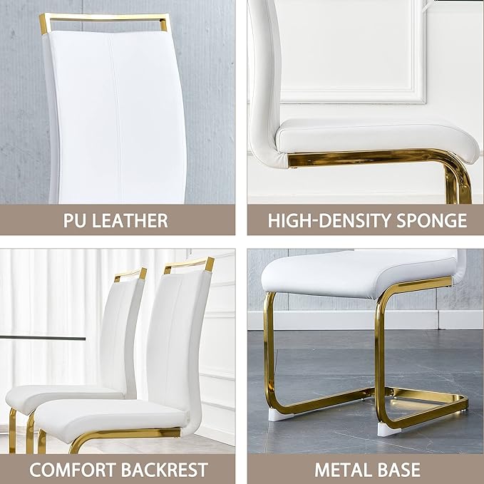 Dining Chairs Set of 8, Faux Leather with Plated Chrome Metal Frame, Modern Kitchen Chairs with Padded Seat High Back for Dining Room, Kitchen, Living Room