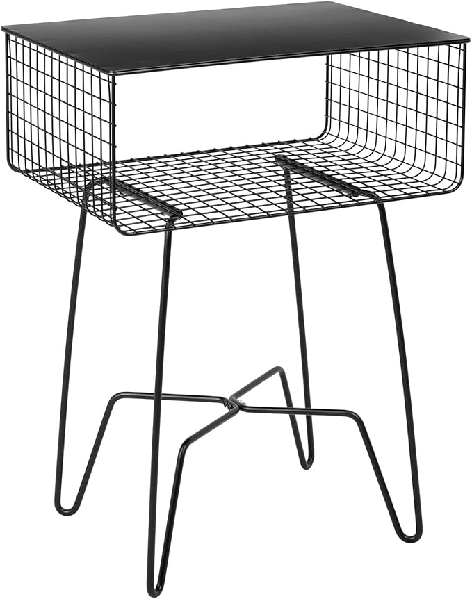 mDesign Steel Side Table Nightstand with Storage Shelf Basket for Bedroom, Living Room, Home Office; Rustic Bedside End Table, Industrial Modern Accent Furniture - Concerto Collection - Black