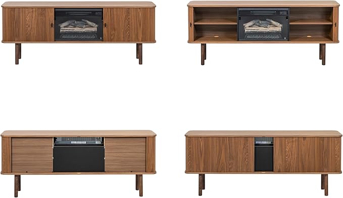 WERMO 71'' Electric Fireplace TV Stand for Living Room with Heater, Storage and Shelves Designed to fit 65’’- 75’’ Screens. Entertainment Center with Fireplace, Wood TV Stand Console (Walnut)
