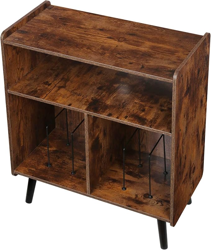 3-Tier Vintage Record Player Stand, Mid-Century Vinyl Record Storage Cabinet Table Holds up to 100 Albums, Large Wood Turntable Stand for Living Room, Office, Rustic Brown