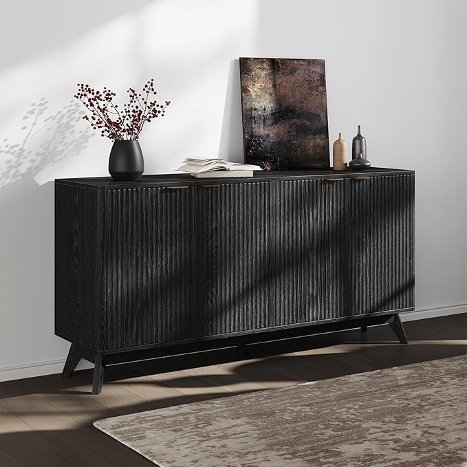 Buffet Cabinet with Storage, Fluted Multifunctional Storage Cabinet with 4 Doors, Sideboard Cabinet with Doors Modern Buffet Table Accent Coffee Bar Console Table,fluted buffet cabinet