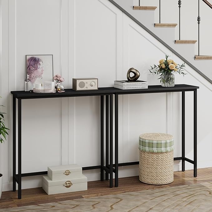 HollyHOME Narrow Console Table, 29.5" Slim Entryway Table, Sofa Stand, Hallway Shelf for Hallway, Bedroom, Living Room, Foyer, Black