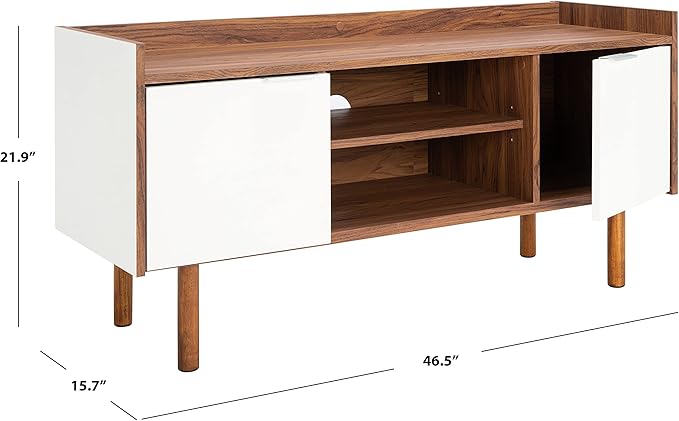 SAFAVIEH Diara TV Stand for up to 55" Flatscreen – Walnut & White, 2 Doors with Interior Storage, 2 Open Shelves, Entertainment Media Console (MED9603A)