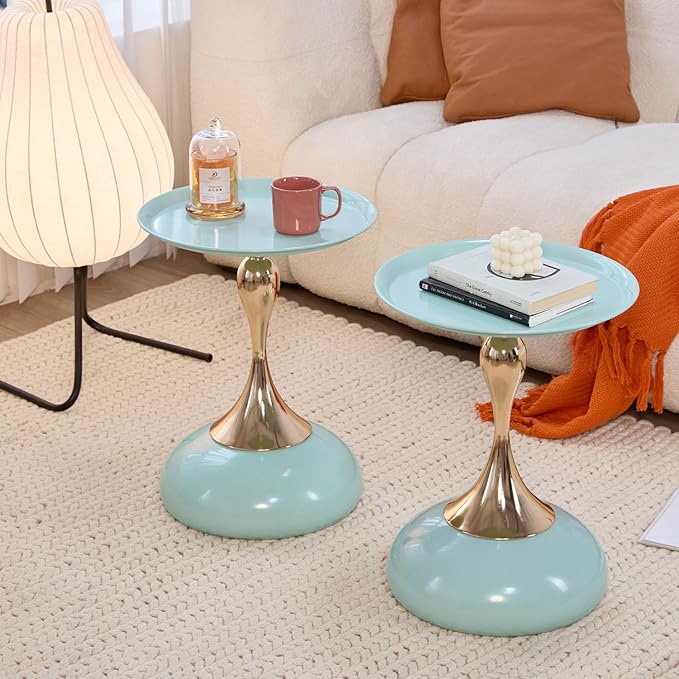 Stylish Hourglass Side Table - Contemporary Design for Living Rooms, Cafes, Dining Areas, Bedrooms, and Outdoor Spaces - Perfect Accent Piece for Any Decor (1, Light Green)