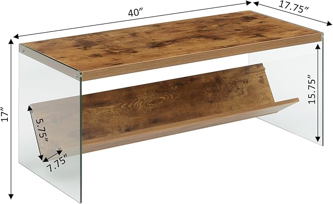 Convenience Concepts SoHo Glass Coffee Table 40" - Modern Living Room Table with Storage Shelf, Contemporary Coffee Table for Family Room, Barnwood