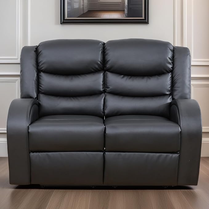Loveseat Recliner Sofa, Reclining Loveseat Leather Couch Upholstered, Modern Comfy Home Theater Seating Power Recliner Chair for Living Room Furniture Sets, Black