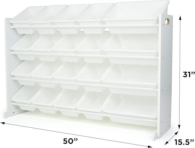 Humble Crew Extra-Large Toy Organizer with 20 Plastic Bins – White/White Storage Rack with 4-Tier Shelves, Anti-Tip Safety, for Kids’ Rooms, Playrooms, Nurseries & Classrooms
