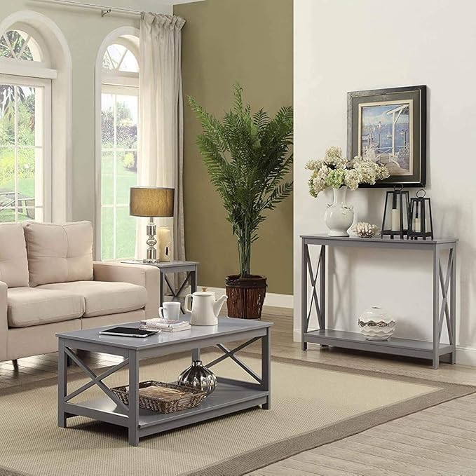 Convenience Concepts Oxford Console Table 39.5" - Sofa Table with Storage Shelf, Transitional Entryway Hall Table for Living Room and Bedroom, Display Foyer Table, Gray