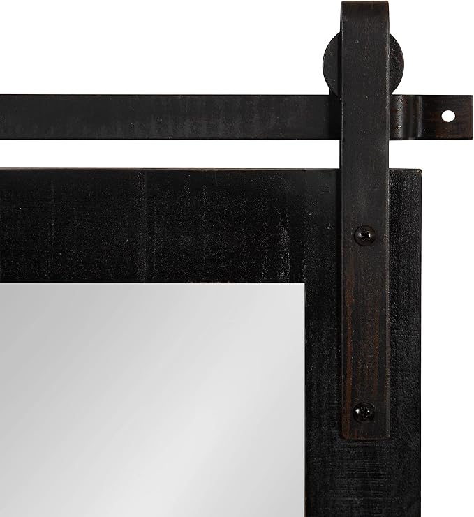 Kate and Laurel Cates Farmhouse Wood Framed Panel Wall Mirror; 18 x 50; Black; Decorative Rustic Barn Door Inspired Wall Mirror Decor With Full Length Size