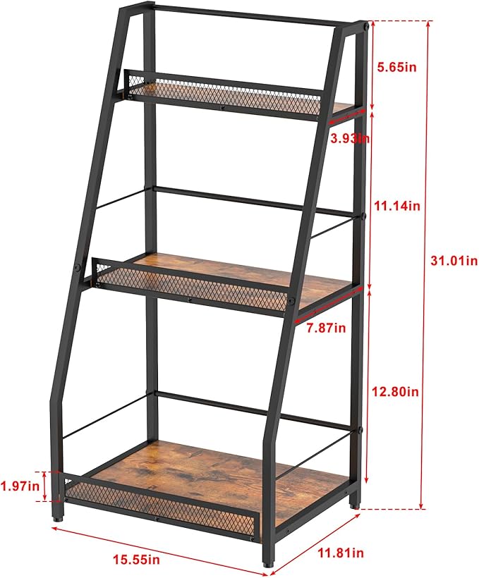 3-Tier Trapezoid Liquor Stand for Home Bar, Stepped Wine Rack Freestanding Floor for Liquor Whiskey Wine, Versatile Corner Wine Bottle Display Stand with Fences, Vintage Brown(Patent Pending)