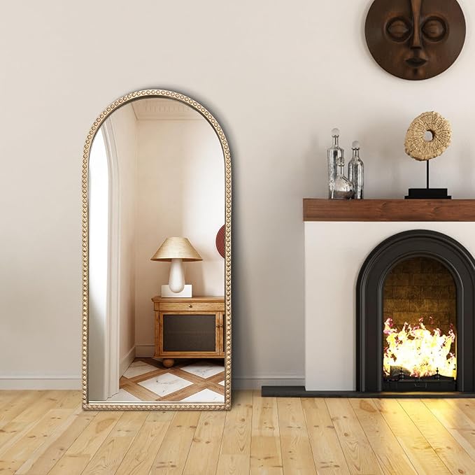 Gold Arched Mirror, 22"x47" Arch Vanity Mirrors for Bathroom, Decorative Accent Mirror with Metal Beaded Frame, Large Vintage Mirrors for Fireplace Bedroom Entryway Hallway Living Room