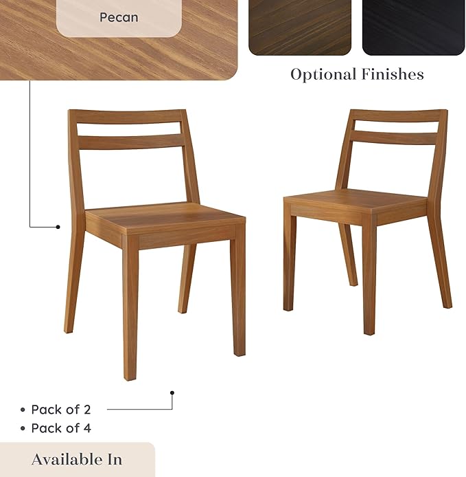 Grain & Grove Davie Dining Room Chairs Set of 2, Solid Wood Modern Kitchen Chair for Living Room, Kitchen, Pecan