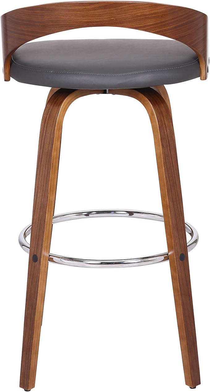 Armen Living Sonia 30" Bar Height Swivel Gray Faux Leather and Walnut Wood Bar Stool - Set of 3