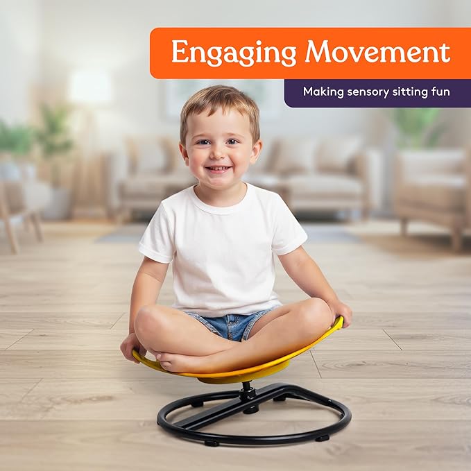 Special Supplies Smile Spinning Chair for Kids- Versatile Kids Sit and Spin Sensory Chair for Training Body Coordination for Playroom, Bedroom, or Nursery (Yellow)
