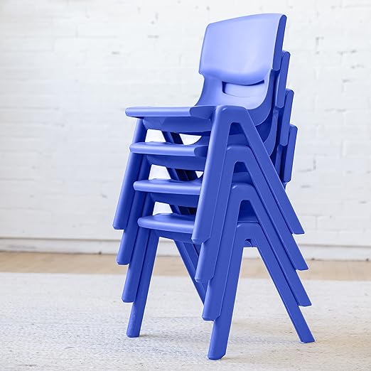 ECR4Kids 14in Plastic School Stack Chair, Classroom Furniture, Blue, 4-Pack