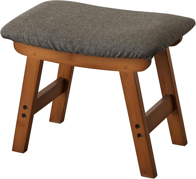Foot Stool,Ottoman,Bamboo Small Sofa Foot Rest Under Desk,Extra Seating for Living Room, Bedroom and Kitchen (Brown Stool Legs - Gray Surface)