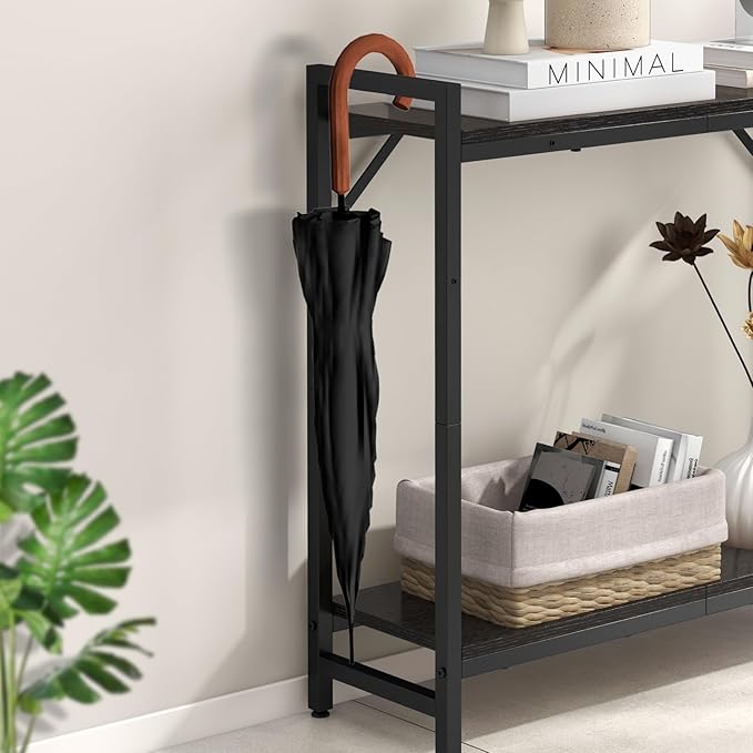 Narrow Console Table, 2 Tier Small Entryway Table, Sofa Table with 2 Support Bar, Industrial Couch Table, Thin Side Table, Display Table for Living Room, Hallway, Bedroom, Foyer, Black